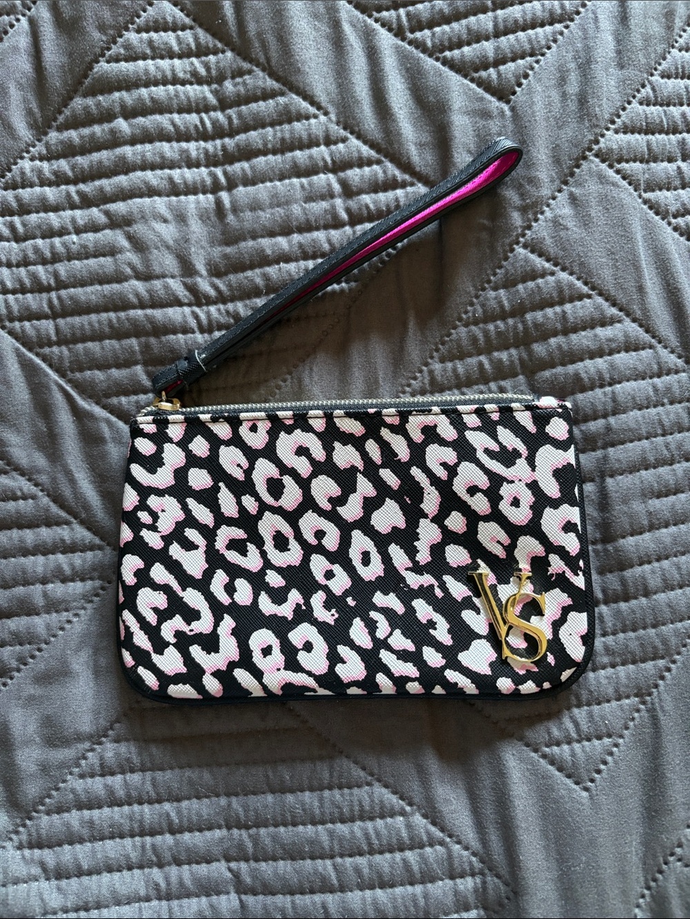 Victoria's Secret Black and Pink Leopard Wristlet Clutch